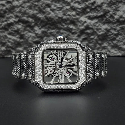 Dual Tone Skeleton Luxurious Moissanite Diamond Wrist Watch