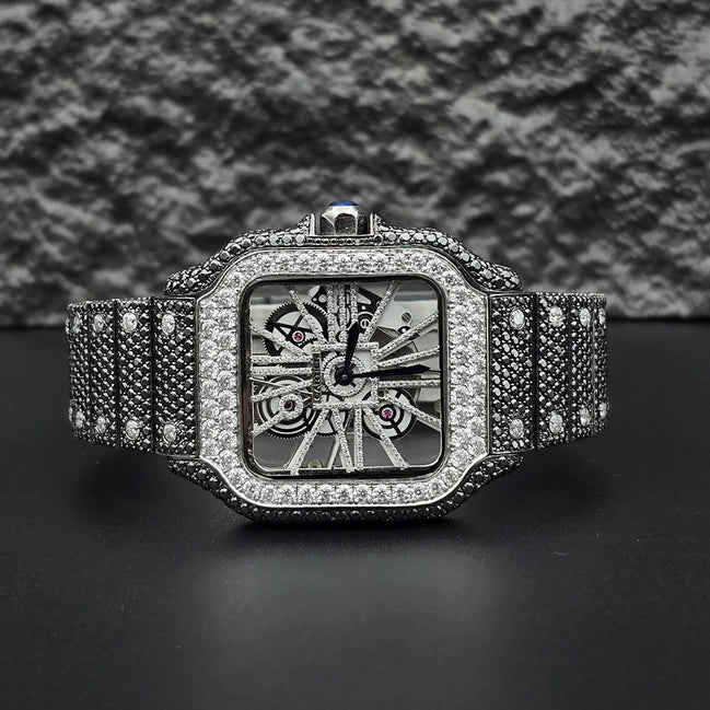 Dual Tone Skeleton Luxurious Moissanite Diamond Wrist Watch