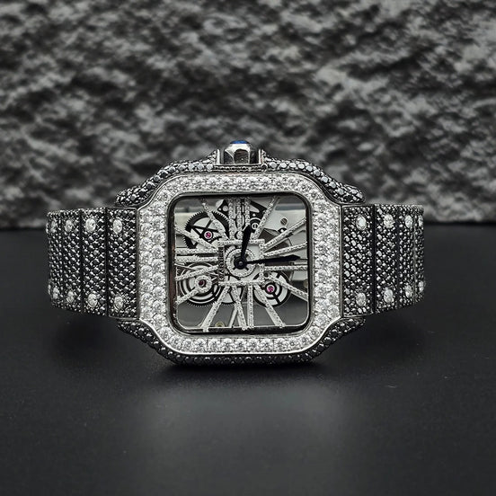 Dual Tone Skeleton Luxurious Moissanite Diamond Wrist Watch