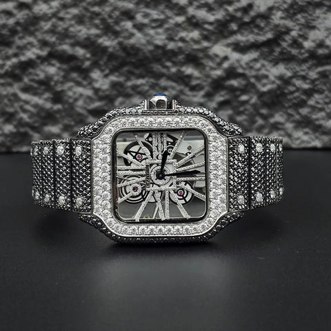 Dual Tone Skeleton Luxurious Moissanite Diamond Wrist Watch