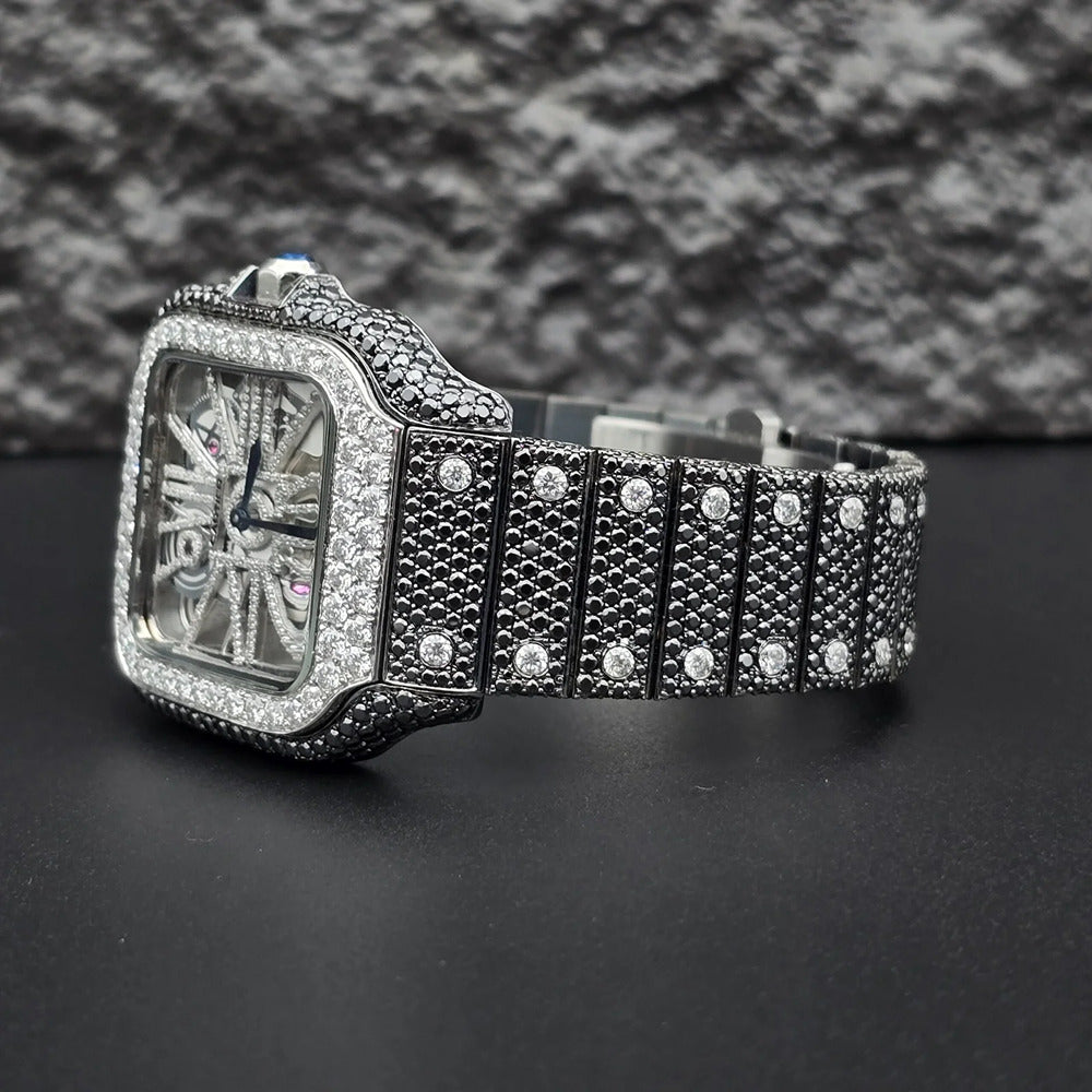 Dual Tone Skeleton Luxurious Moissanite Diamond Wrist Watch