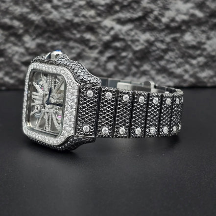 Dual Tone Skeleton Luxurious Moissanite Diamond Wrist Watch