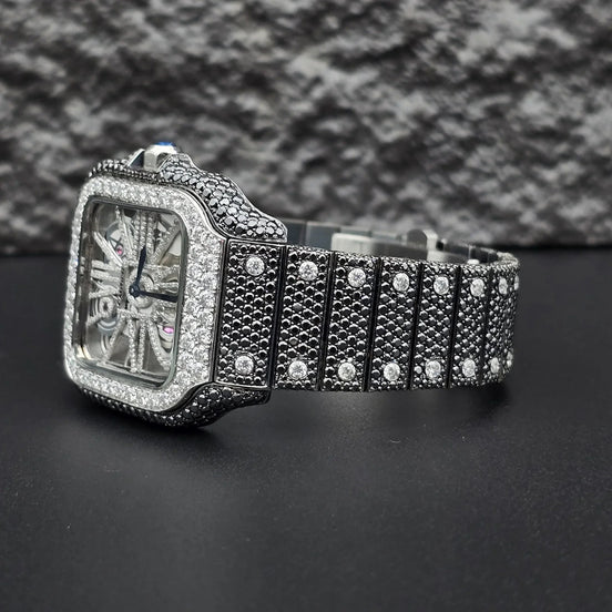 Dual Tone Skeleton Luxurious Moissanite Diamond Wrist Watch