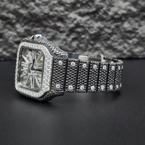 Dual Tone Skeleton Luxurious Moissanite Diamond Wrist Watch