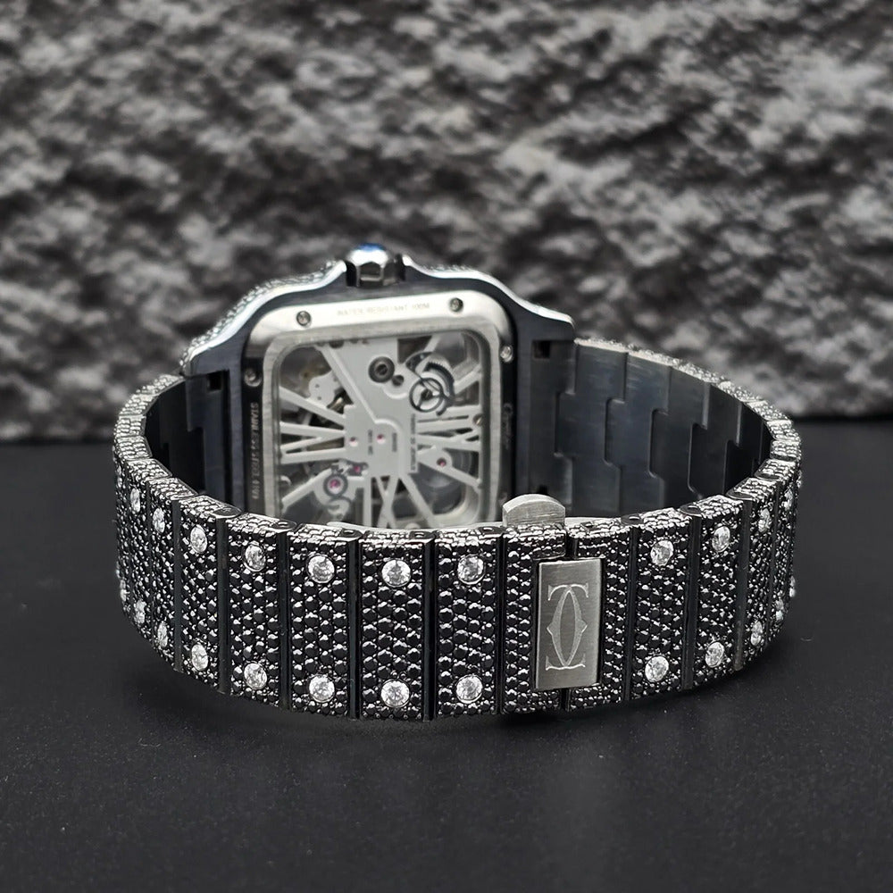 Dual Tone Skeleton Luxurious Moissanite Diamond Wrist Watch