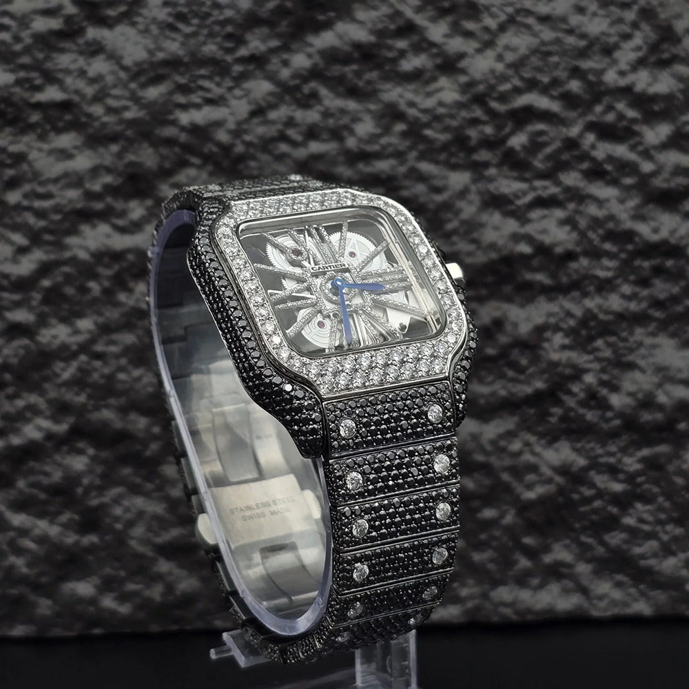 Dual Tone Skeleton Luxurious Moissanite Diamond Wrist Watch