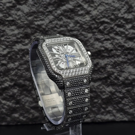 Dual Tone Skeleton Luxurious Moissanite Diamond Wrist Watch