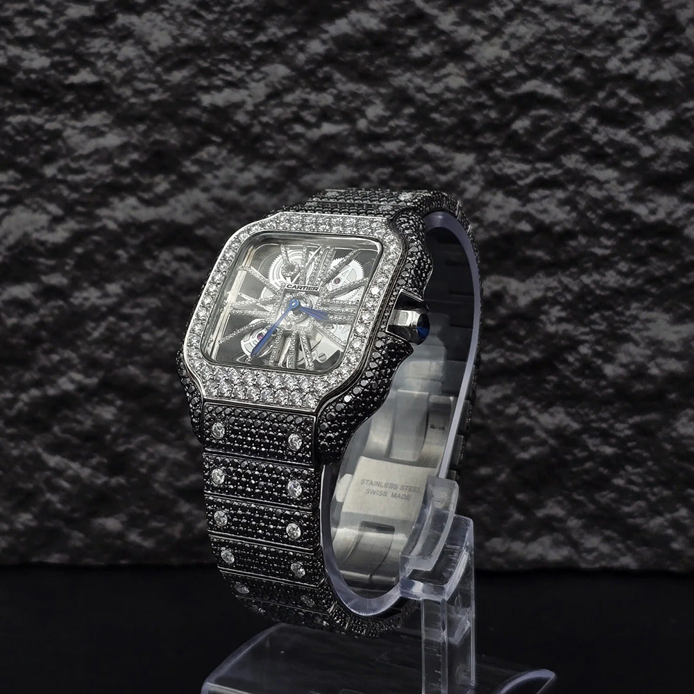 Dual Tone Skeleton Luxurious Moissanite Diamond Wrist Watch