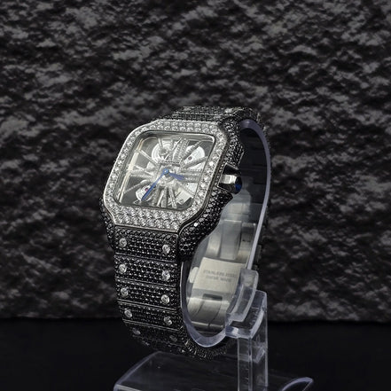 Dual Tone Skeleton Luxurious Moissanite Diamond Wrist Watch