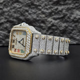 Rainbow Roman Numeral Moissanite Fancy Watch For Men's