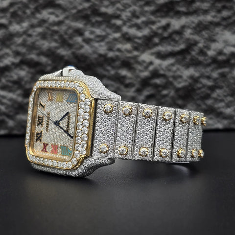 Rainbow Roman Numeral Moissanite Fancy Watch For Men's