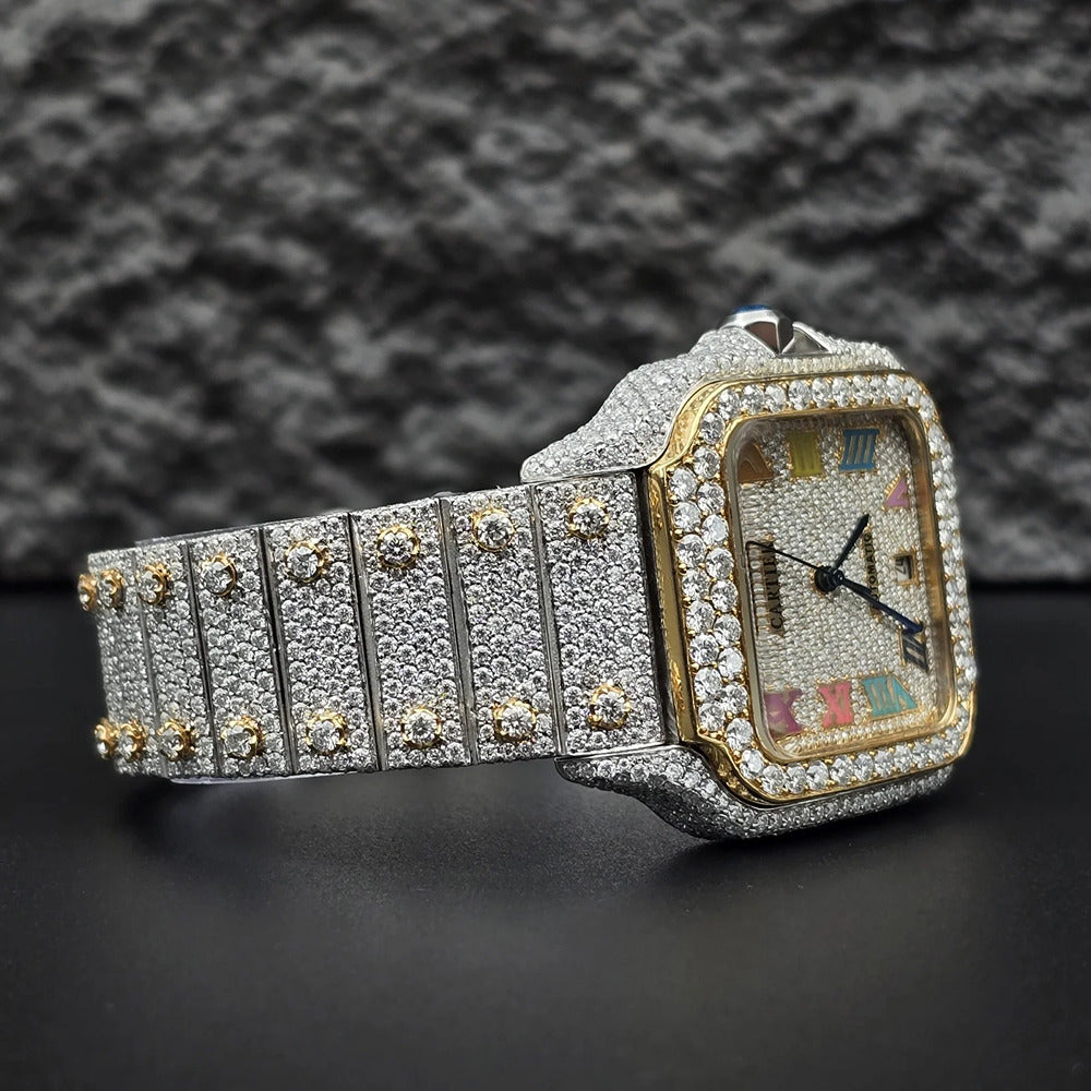 Rainbow Roman Numeral Moissanite Fancy Watch For Men's