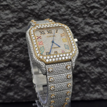 Rainbow Roman Numeral Moissanite Fancy Watch For Men's