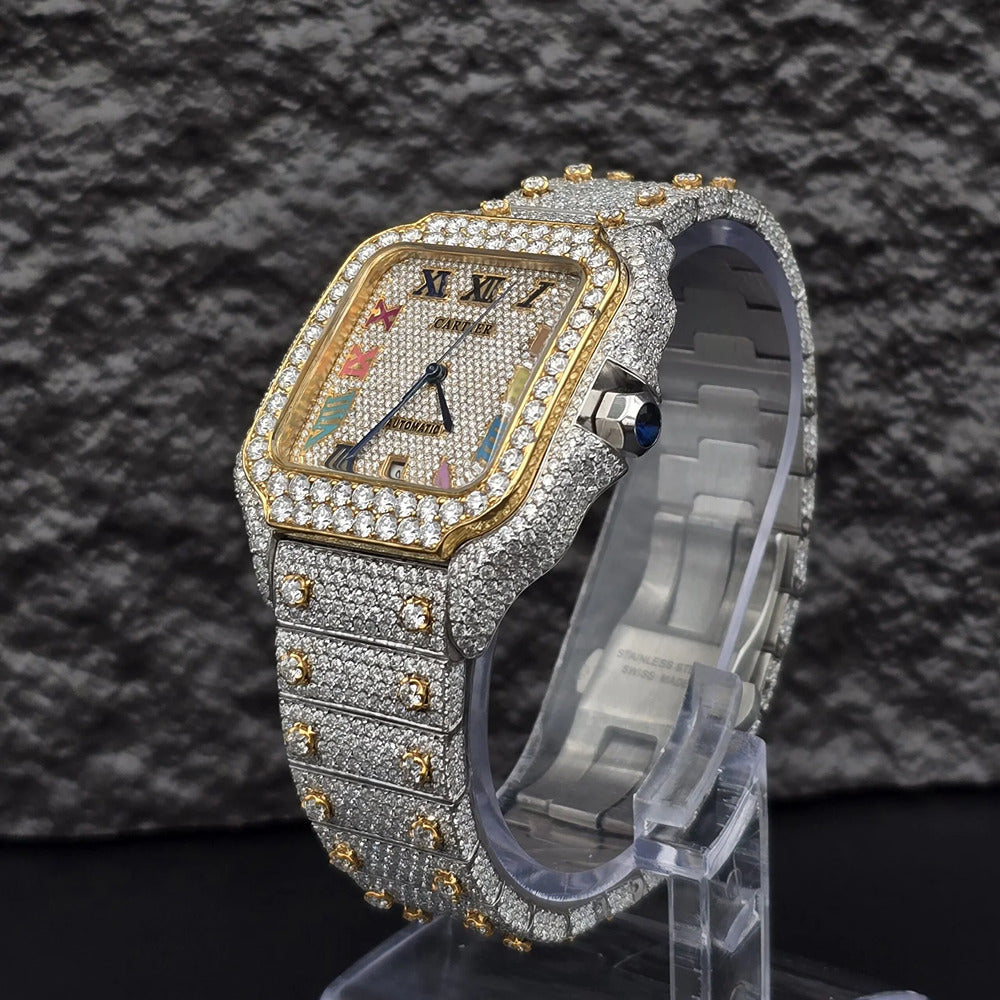 Rainbow Roman Numeral Moissanite Fancy Watch For Men's