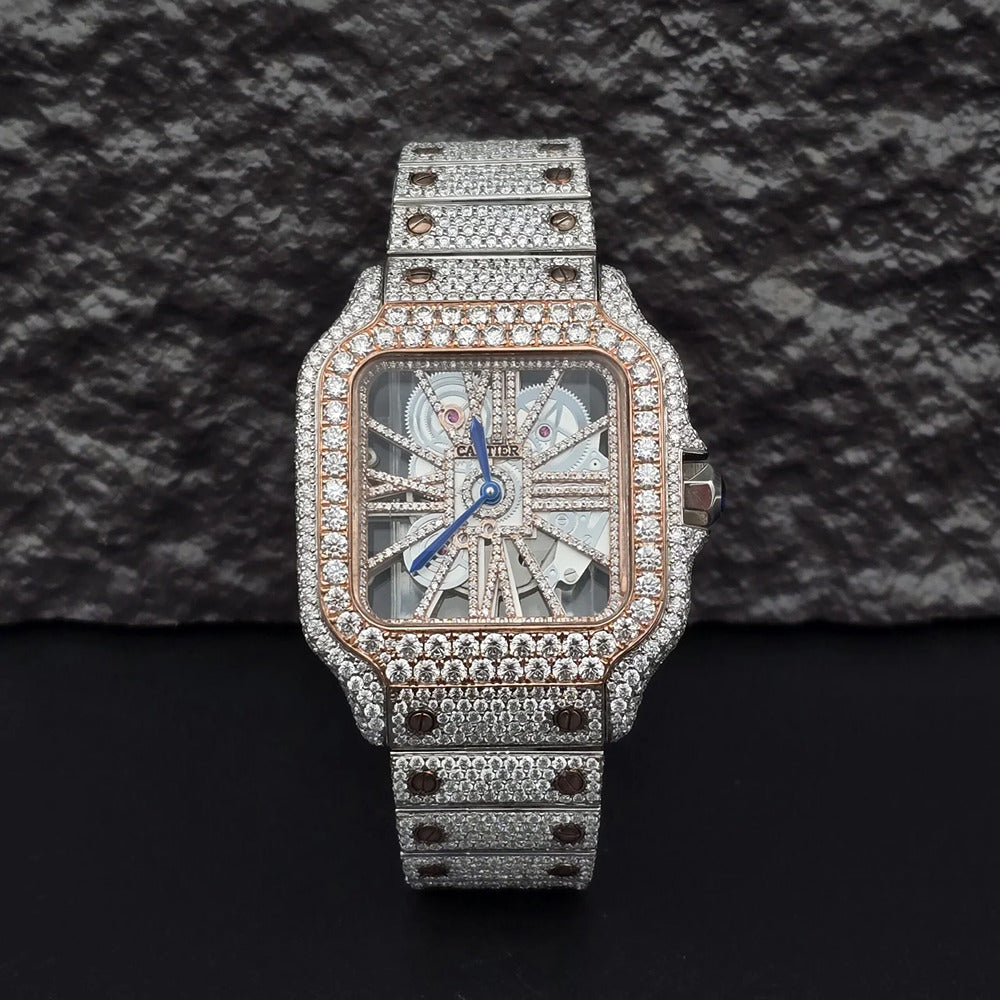 Dual Tone Skeleton Fancy Hip Hop Moissanite Watch