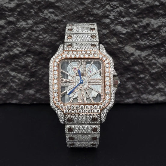 Dual Tone Skeleton Fancy Hip Hop Moissanite Watch