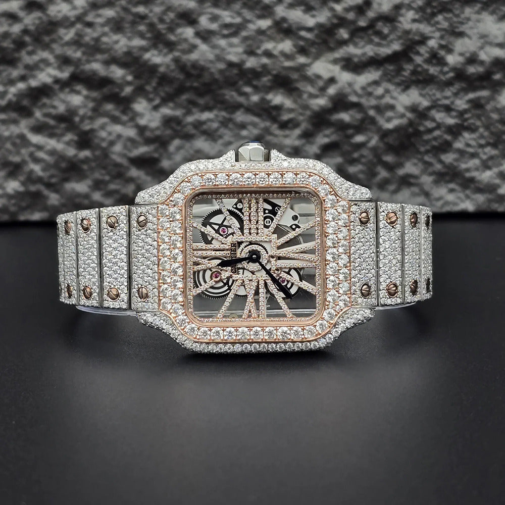 Dual Tone Skeleton Fancy Hip Hop Moissanite Watch
