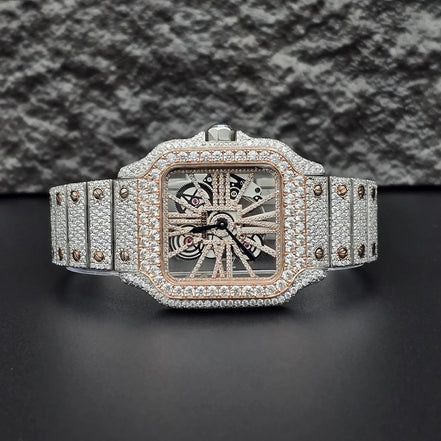 Dual Tone Skeleton Fancy Hip Hop Moissanite Watch