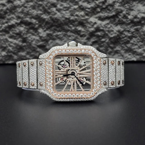 Dual Tone Skeleton Fancy Hip Hop Moissanite Watch