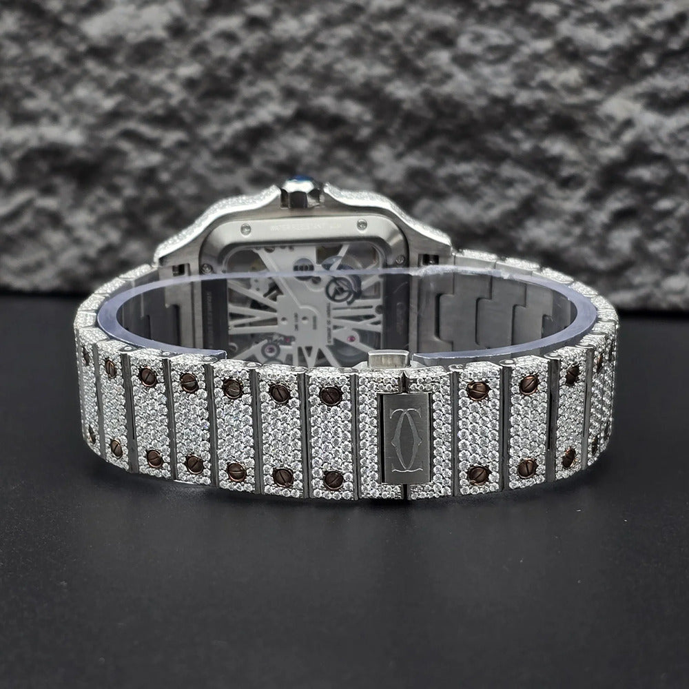 Dual Tone Skeleton Fancy Hip Hop Moissanite Watch