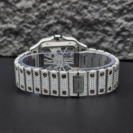 Dual Tone Skeleton Fancy Hip Hop Moissanite Watch