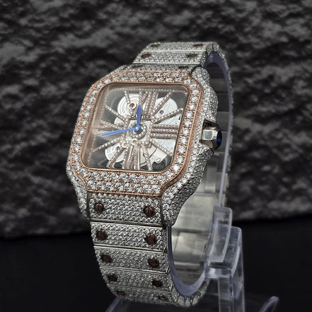 Dual Tone Skeleton Fancy Hip Hop Moissanite Watch