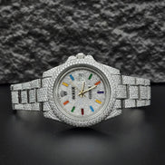 Iced Out Moissanite Rainbow Stick Rapper Style Watch