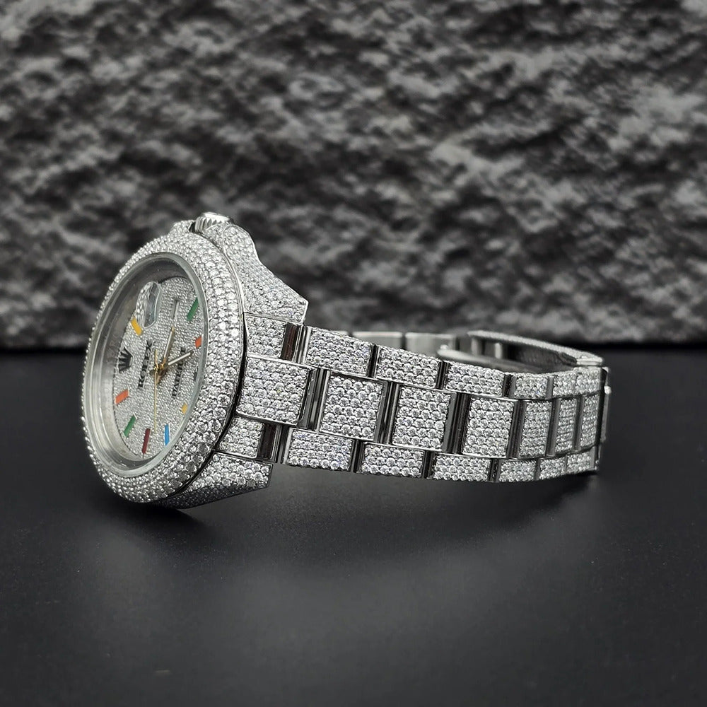 Iced Out Moissanite Rainbow Stick Rapper Style Watch