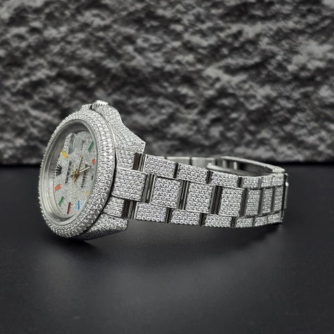 Iced Out Moissanite Rainbow Stick Rapper Style Watch