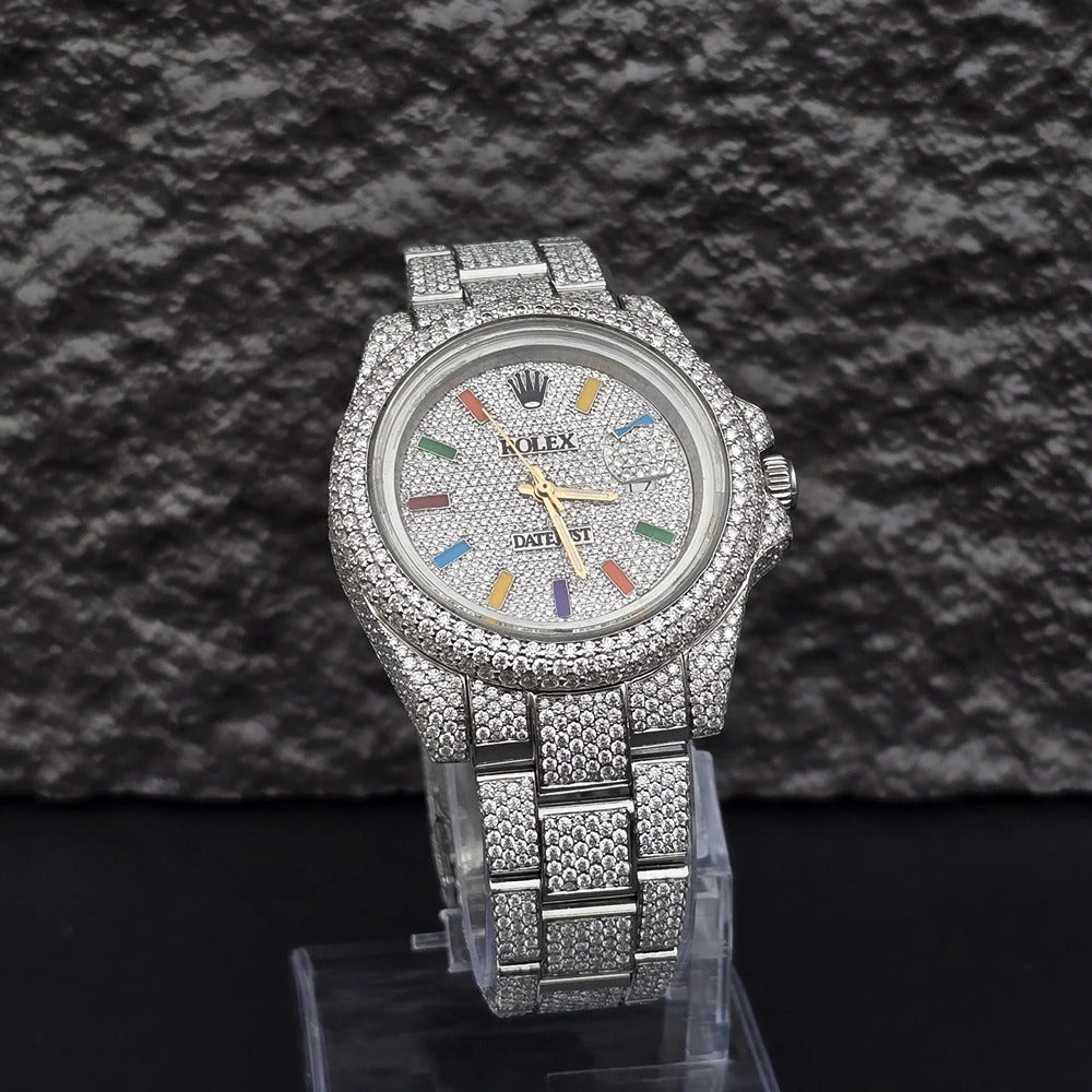 Iced Out Moissanite Rainbow Stick Rapper Style Watch