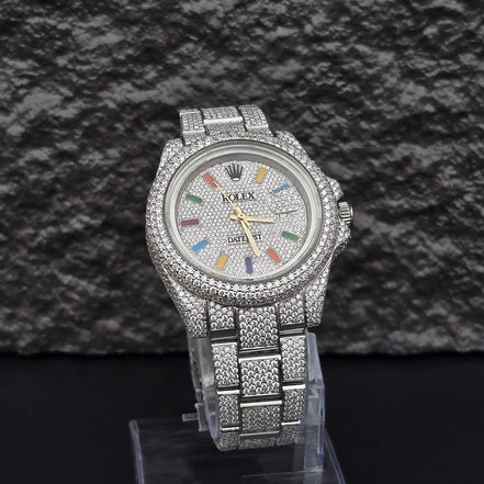 Iced Out Moissanite Rainbow Stick Rapper Style Watch