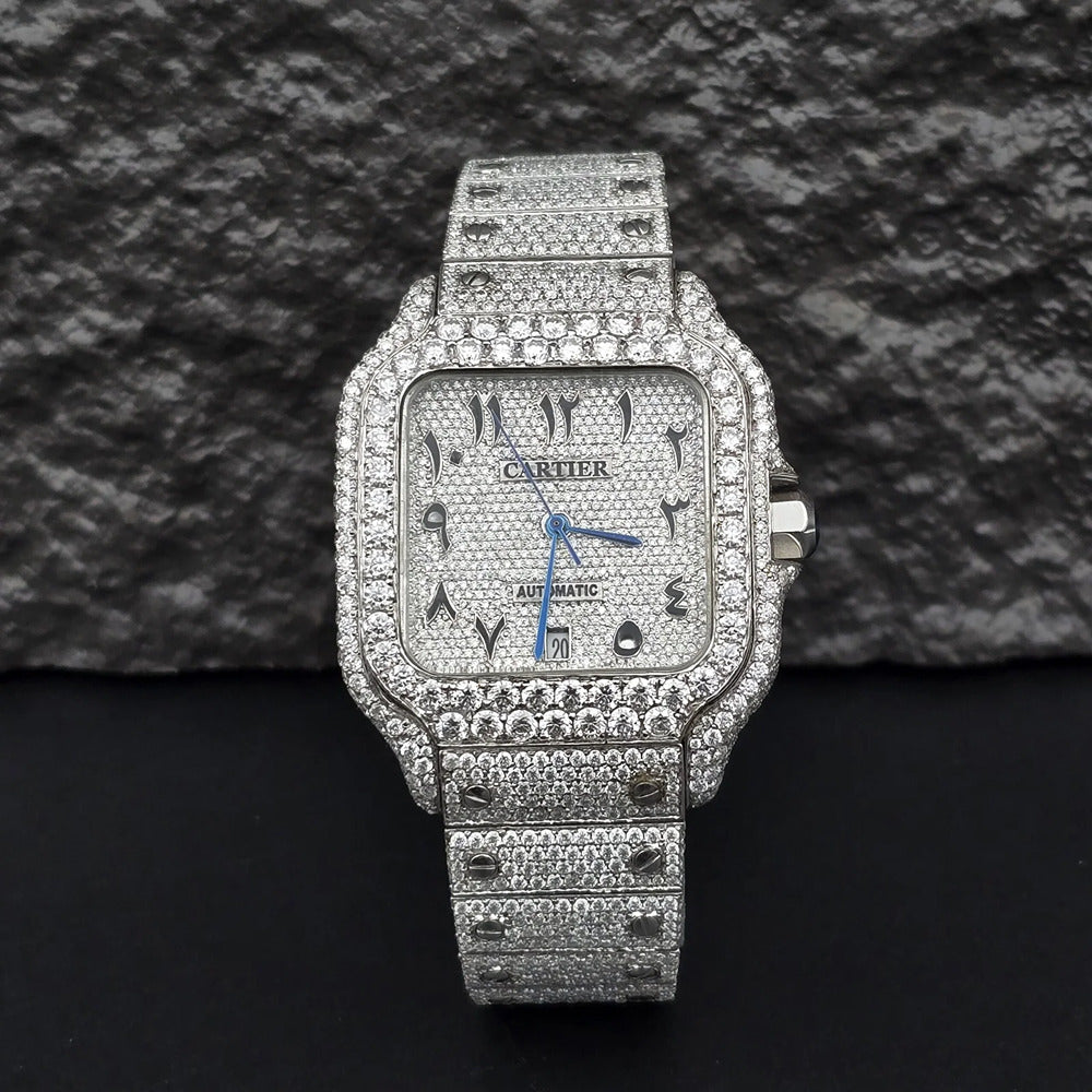 Arabic Number Iced Out Moissanite Luxury Men's Watch