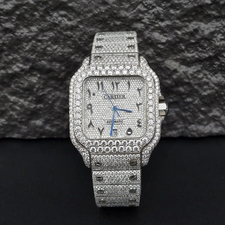 Arabic Number Iced Out Moissanite Luxury Men's Watch