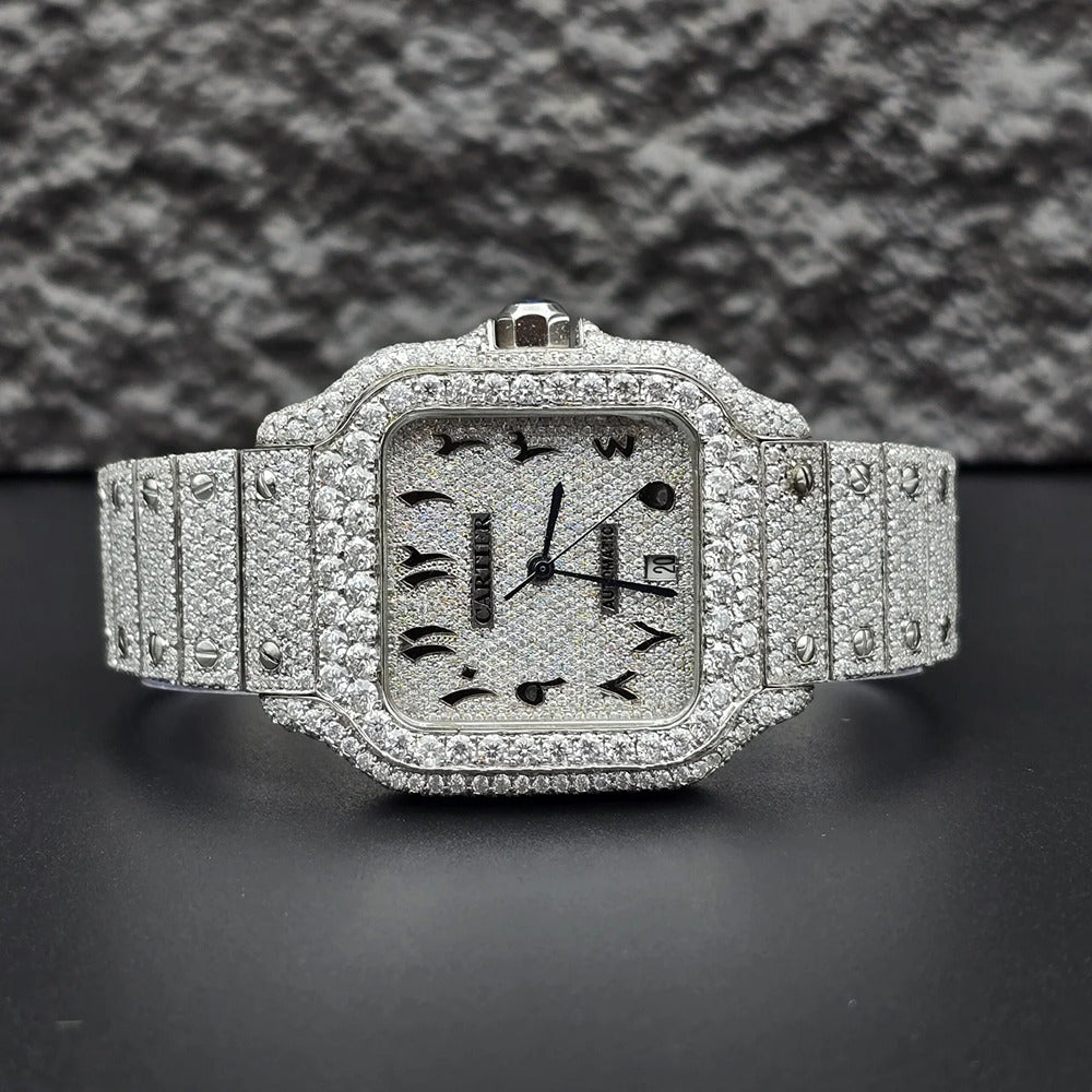 Arabic Number Iced Out Moissanite Luxury Men's Watch