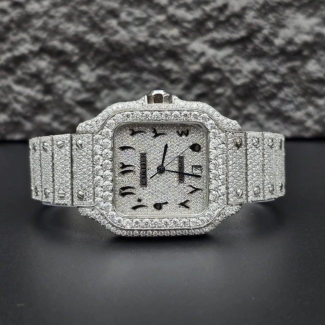 Arabic Number Iced Out Moissanite Luxury Men's Watch