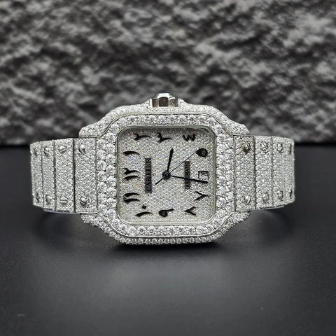 Arabic Number Iced Out Moissanite Luxury Men's Watch