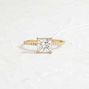 Side Accent Princess Cut D Color Moissanite Proposal Ring