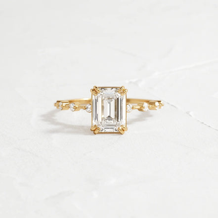 Hidden Accent Moissanite Emerald Cut Engagement Ring