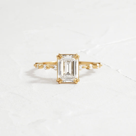 Hidden Accent Moissanite Emerald Cut Engagement Ring