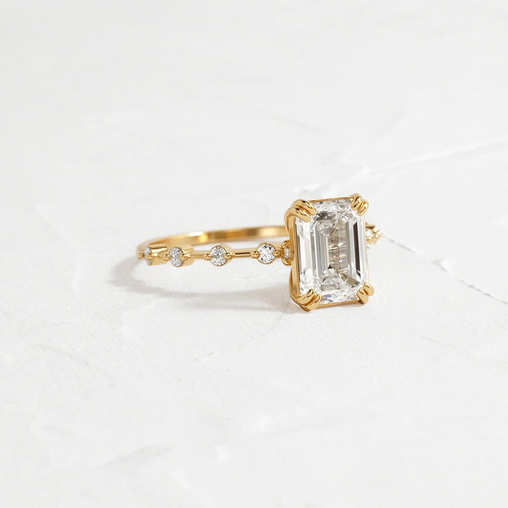 Hidden Accent Moissanite Emerald Cut Engagement Ring