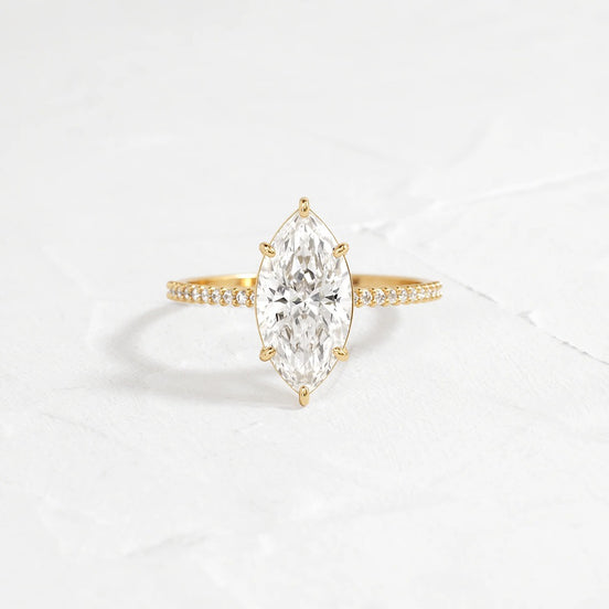D Color Marquise Cut Pave Set Moisssanite Engagement Ring