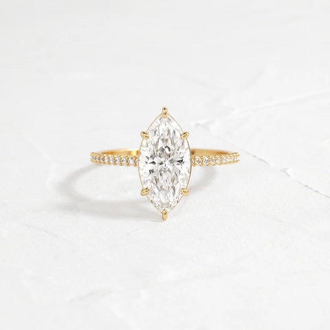 D Color Marquise Cut Pave Set Moisssanite Engagement Ring