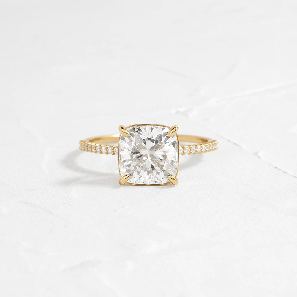 Moissanite Cushion Cut Pave Set Wedding Proposal Ring