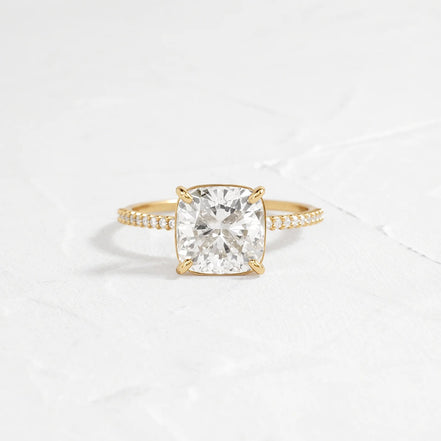 Moissanite Cushion Cut Pave Set Wedding Proposal Ring