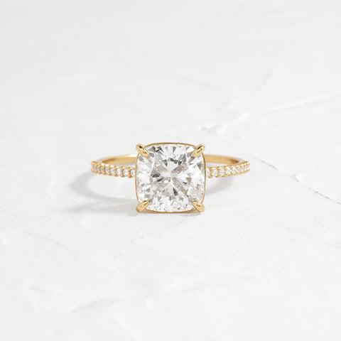 Moissanite Cushion Cut Pave Set Wedding Proposal Ring