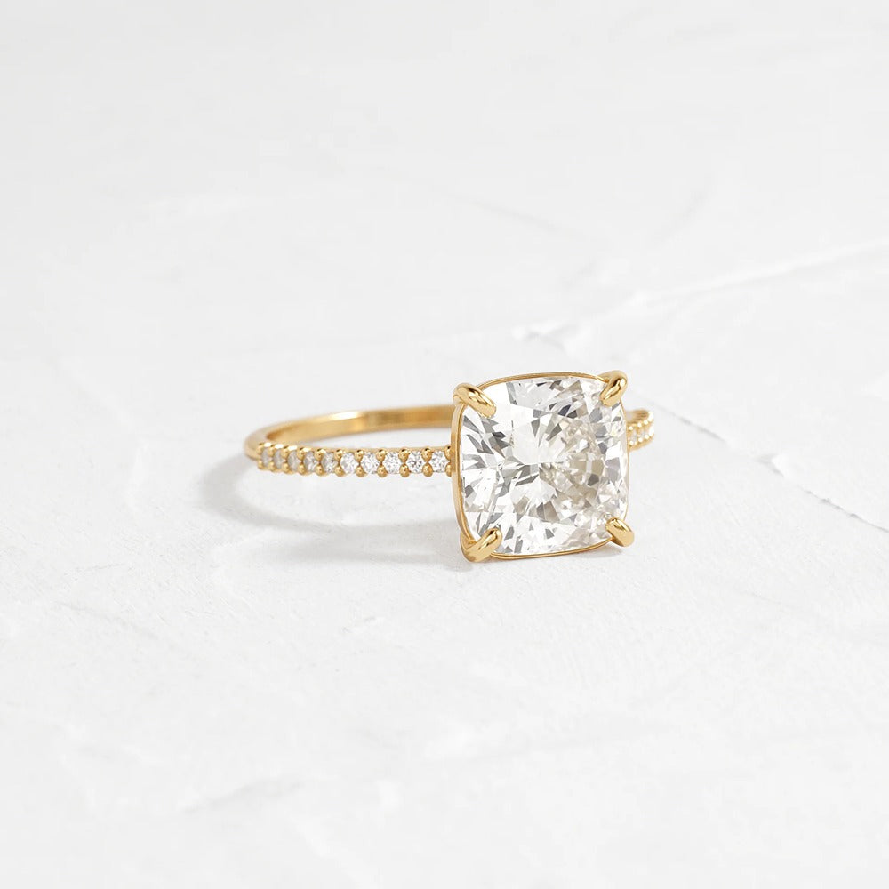 Moissanite Cushion Cut Pave Set Wedding Proposal Ring