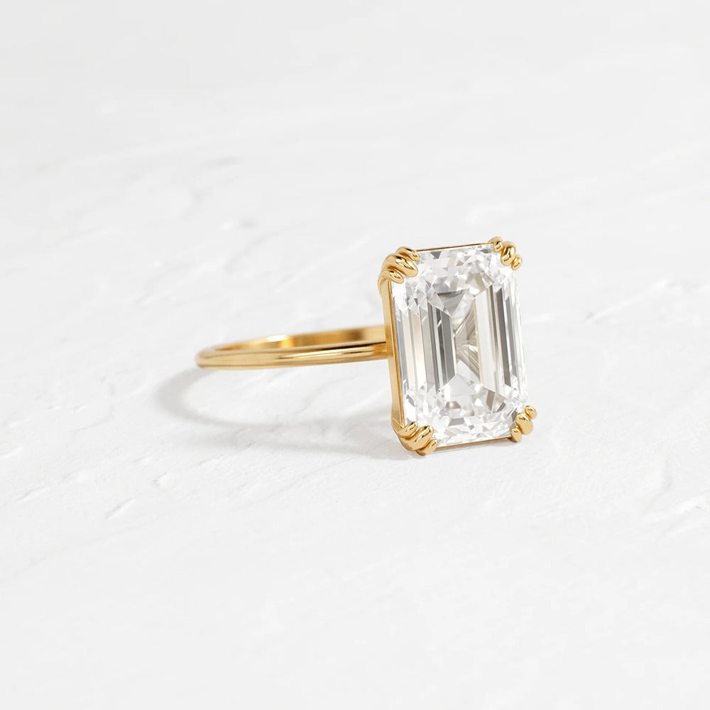 Solitaire Moissanite Emerald Cut Engagement Ring