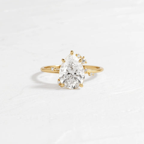 Lab Created Moissanite Pear Cut Cluster Engagement Ring
