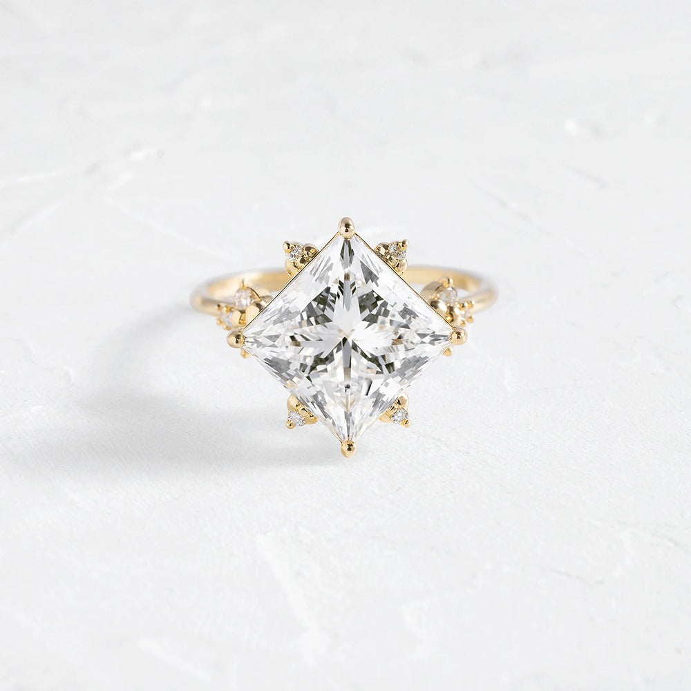 Princess Cut Moissanite Cluster Engagement Ring
