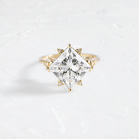 Princess Cut Moissanite Cluster Engagement Ring
